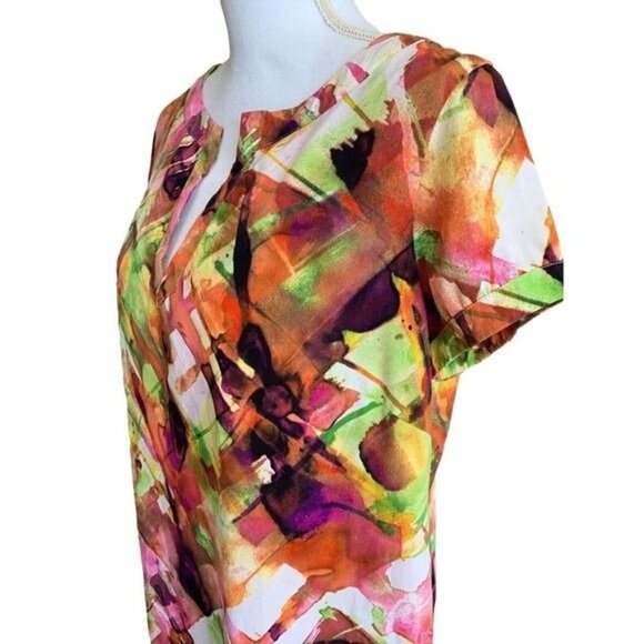 Marc New York Andrew Marc Dress Size 12 Multicolor Short Sleeve V-Neck - Picture 3 of 12